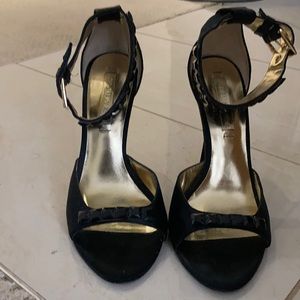 BCBG black strapped black stud heels